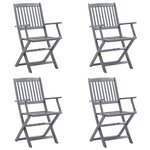 vidaXL Chaises pliables d'extérieur lot de 4 et coussins Bois d'acacia