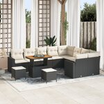 Ensemble de canapés de jardin 12 pièces avec coussins Noir Poly Rotin Acacia