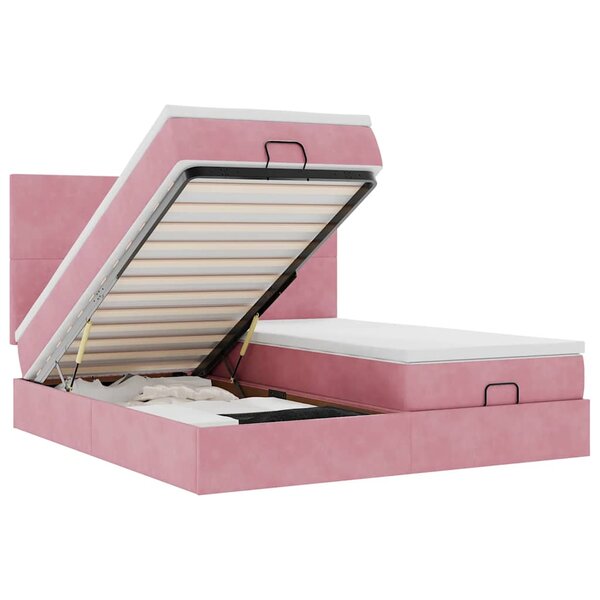 vidaXL Cadre de lit ottoman avec matelas rose 180x200 cm velours