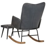 vidaXL Chaise à bascule avec repose-pied Gris Cuir véritable