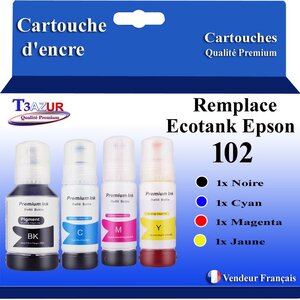 T3AZUR - 4x Recharges compatibles avec Epson EcoTank ET-15000  ET-2700  ET-2750  ET-2751  102