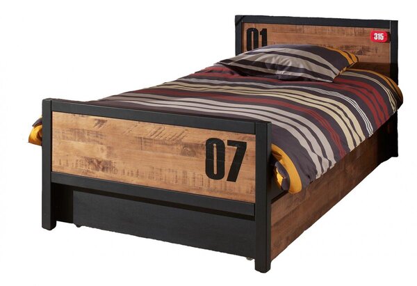 ALEX Lit Simple 90x200 pin massif + Sommier + Lit gigogne