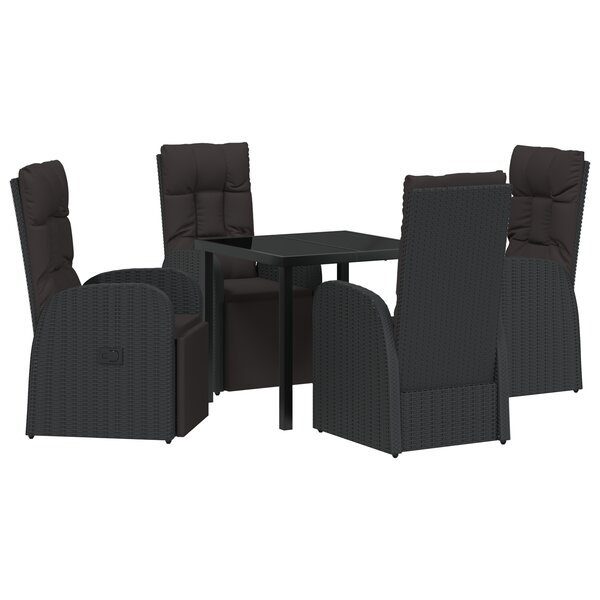 vidaXL Ensemble de 5 Pièces de Salle à Manger de Jardin avec Coussins Noir Poly Rattan