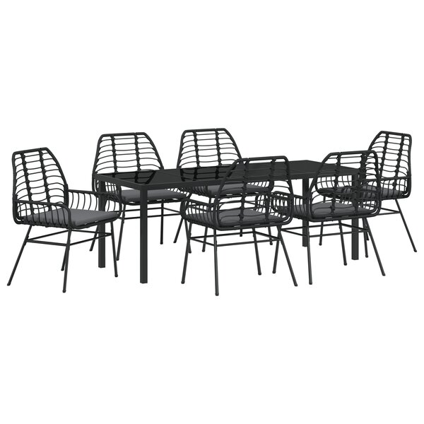 vidaXL Ensemble de salle à manger de jardin 7 pièces avec coussins Noir Poly Rattan