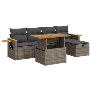 vidaXL Salon de jardin 6 Pièces avec coussins gris résine tressée