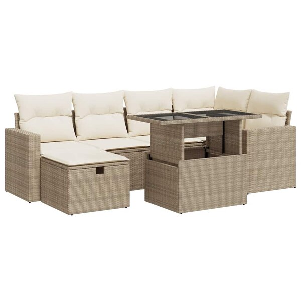vidaXL Salon de jardin avec coussins 7 Pièces beige résine tressée