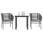 vidaXL Ensemble à manger de jardin et coussins 3 Pièces noir rotin verre
