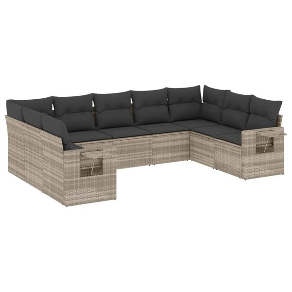 vidaXL Salon de jardin 9 Pièces avec coussins gris clair résine tressée