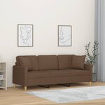 vidaXL Canapé 3 places avec oreillers décoratifs marron 180 cm tissu