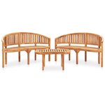 vidaXL Salon de jardin 3 Pièces en forme de banane Bois de teck solide