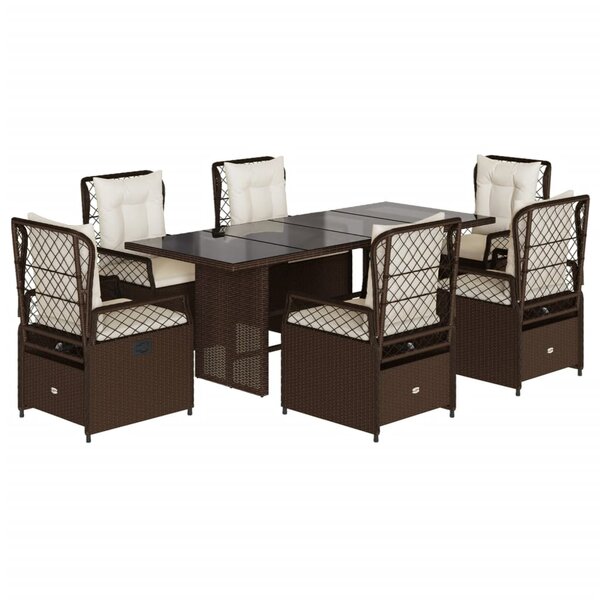 vidaXL Ensemble à manger de jardin et coussins 7 Pièces marron rotin