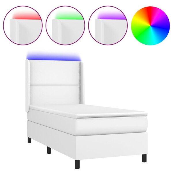 vidaXL Sommier à lattes de lit matelas LED Blanc 90x200cm Similicuir