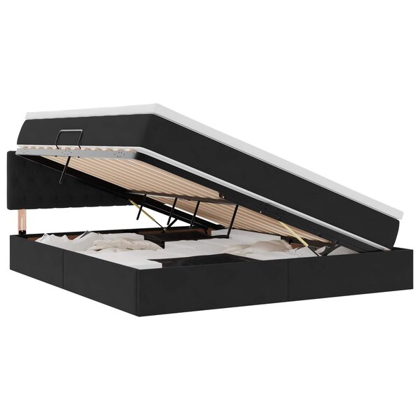 vidaXL Lit de rangement LED avec matelas Noir 160 x 200 cm Velours