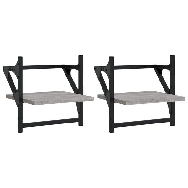 vidaXL Étagères murales avec barres 2 Pièces sonoma gris 30x25x30 cm