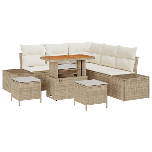 Ensemble de canapé de jardin vidaXL 8 pièces avec coussins beige en poly rotin acacia