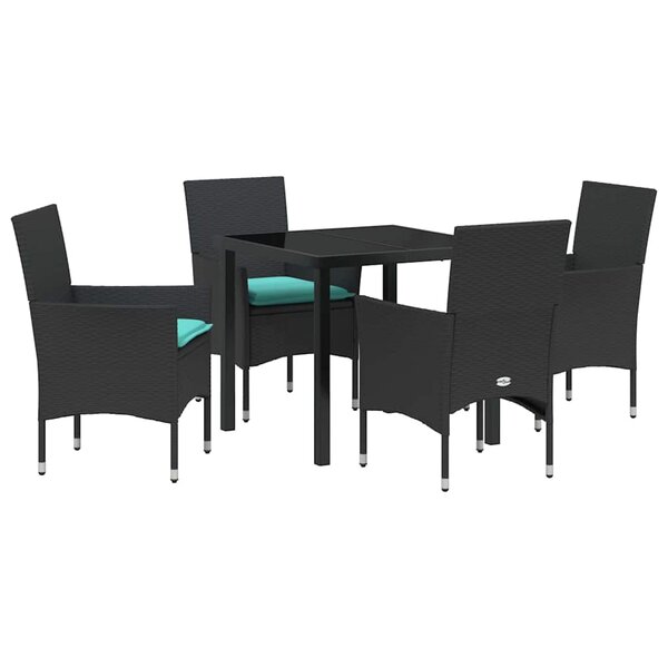 vidaXL Ensemble table et chaises avec coussin 5 Pièces Noir Rotin PE