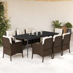 vidaXL Ensemble à manger de jardin et coussins 9 Pièces marron poly rotin