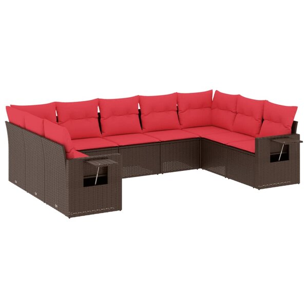 vidaXL Salon de jardin avec coussins 9 Pièces marron résine tressée