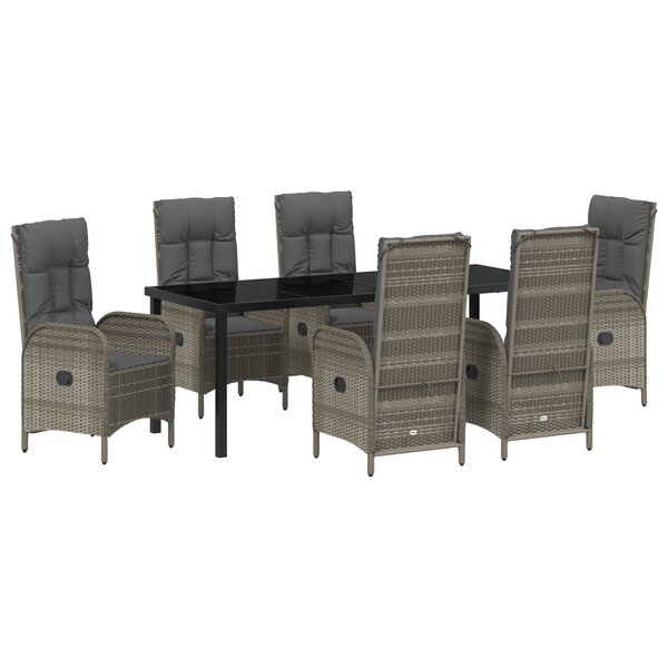 vidaXL Set de salle à manger de jardin 7 pièces en gris poly rattan