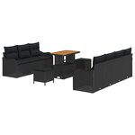 Ensemble de canapé de jardin de 10 pièces vidaXL avec coussins Noir Poly Rattan Acacia