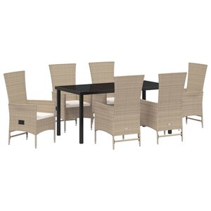 vidaXL Ensemble de salle à manger pour jardin 7 Pièces Beige polyrotin