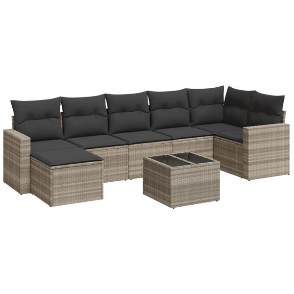 vidaXL Salon de jardin 8 Pièces avec coussins gris clair résine tressée