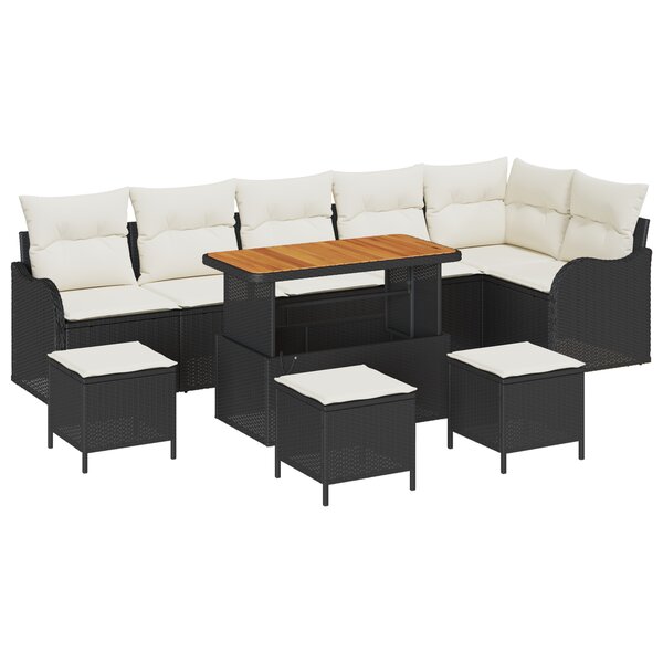 Ensemble de 10 pièces de canapés de jardin avec coussins rotin noir acacia