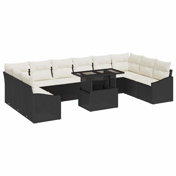 vidaXL Ensemble de canapé de jardin avec coussin 11 Pièces Noir  Crème