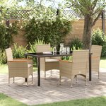 vidaXL Ensemble de salle à manger de jardin 5 pièces avec coussins en rotin poly beige