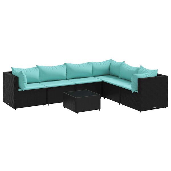 vidaXL Salon de jardin 7 Pièces avec coussins Noir Résine tressée