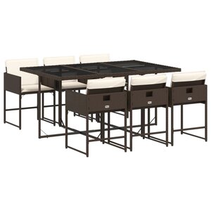 vidaXL Ensemble à manger de jardin et coussins 7 Pièces marron rotin