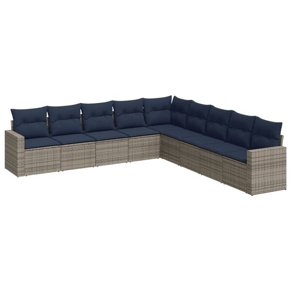 vidaXL Salon de jardin 9 Pièces avec coussins gris résine tressée