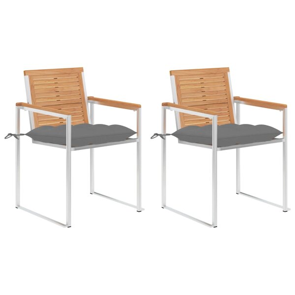 vidaXL Chaises de jardin avec coussins lot de 2 Teck solide et acier