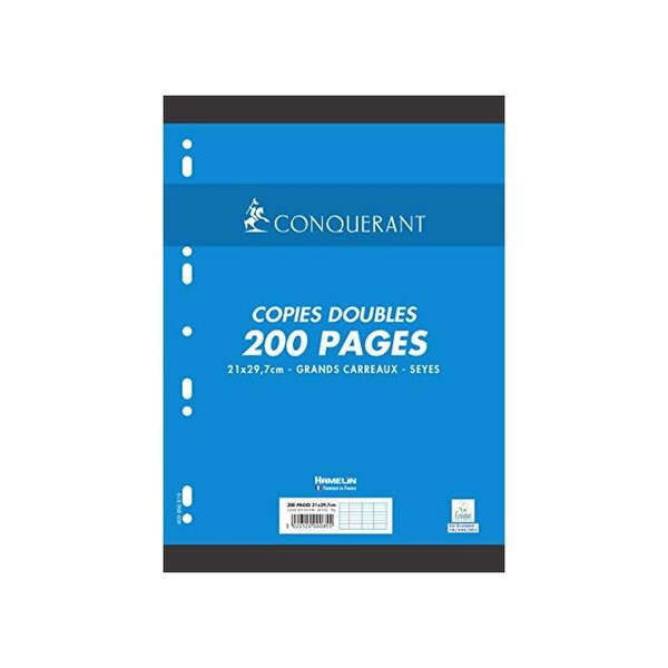 Copies doubles A4 Seyes Grands Carreaux 70g 200 pages (50 Copies) CONQUÉRANT