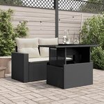 vidaXL Table de jardin dessus en verre noir 100x55x73cm résine tressée