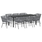 vidaXL Ensemble de salle à manger de jardin 9 pièces avec coussins gris en poly rotin