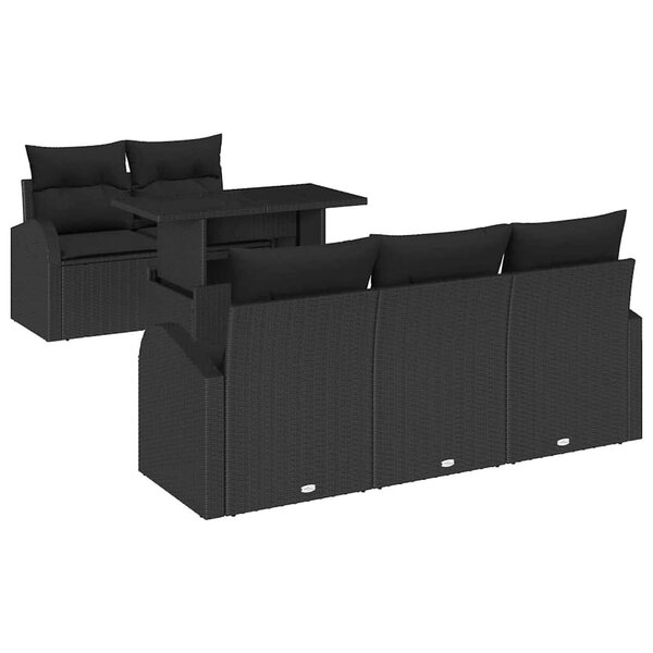 vidaXL Ensemble de canapé de jardin avec coussin 6 Pièces Noir Poly rotin