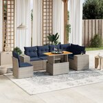 vidaXL Salon de jardin 7 Pièces avec coussins gris résine tressée