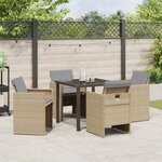 vidaXL Ensemble repas de jardin 5 pièces avec coussins beige en poly rotin