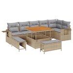 Ensemble de canapé de jardin vidaXL 9 pièces avec coussins beige poly rattan acacia