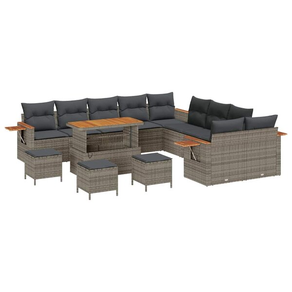 vidaXL Ensemble de canapé de jardin 14 Pièces Gris Poly rotin