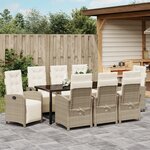 vidaXL Ensemble de Salle à Manger de Jardin de 9 Pièces avec Coussins Beige Poly Rattan