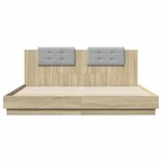 vidaXL Cadre de lit tête de lit et lumières LED chêne sonoma 200x200cm