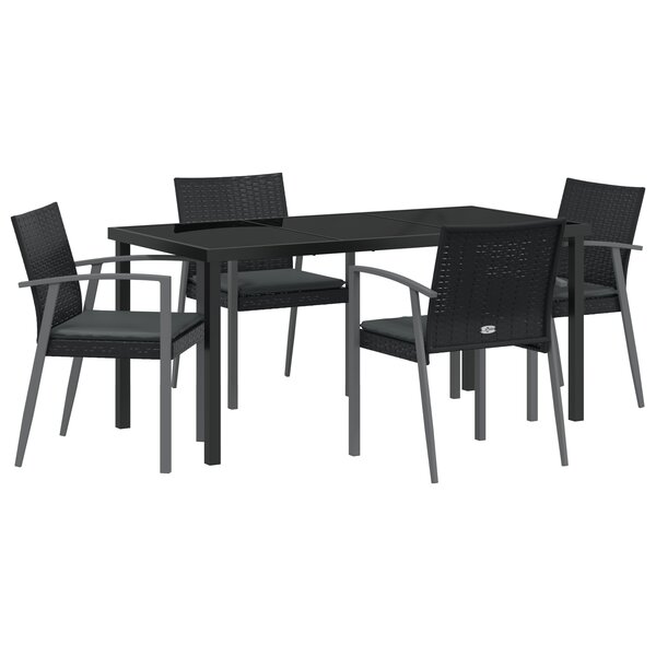vidaXL Ensemble de salle à manger de jardin de 5 pièces avec coussins Noir Poly Rotin