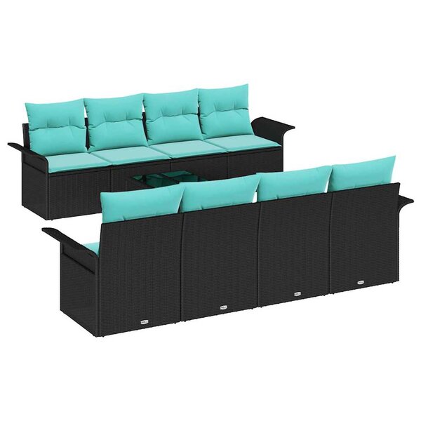 vidaXL Ensemble de canapé de jardin avec coussin 9 Pièces Noir polyrotin