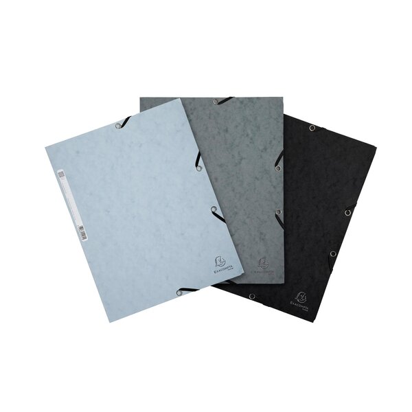 Lot De 3 Chemises À Élastiques 3 Rabats Carte Lustrée 400g/m2 - A4 - Orage - X 17 - Exacompta