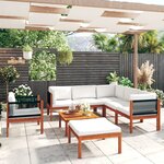 vidaXL Salon de jardin 8 pièces avec coussins  bois d'acacia crème et corde