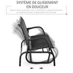 Banc à bascule de jardin 3 places design contemporain grand confort accoudoirs assise et dossier ergonomique acier textilène noir