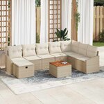 vidaXL Set de canapé de jardin 9 pièces avec coussins Beige Poly Rotin
