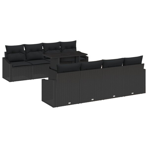 vidaXL Ensemble de Canapés de Jardin 9 pièces avec Coussins Noir Rattan PE